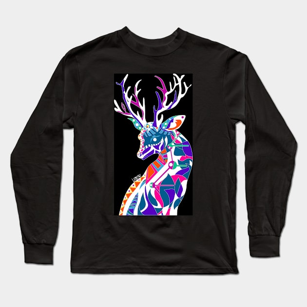 black dear Reindeer ecopop cute mexican pattern of the wild art Long Sleeve T-Shirt by jorge_lebeau